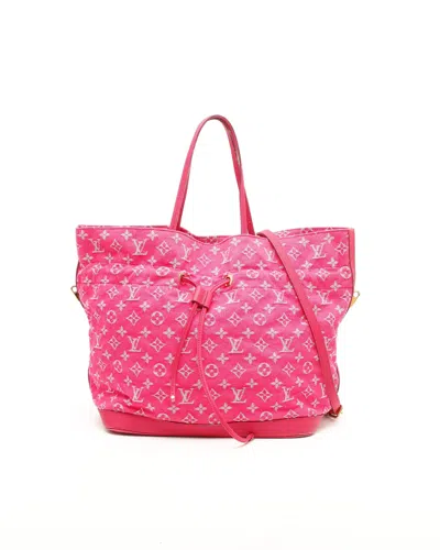 Pre-owned Louis Vuitton Denim Monogram Noefull Mm Tote Bag In Pink
