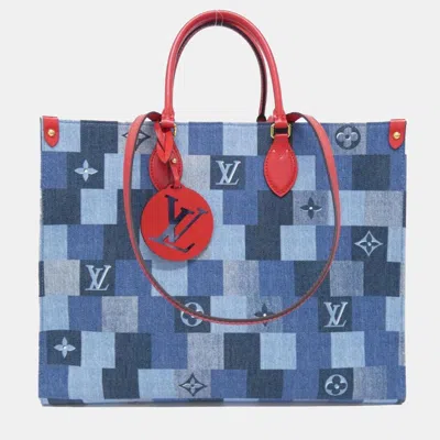 Pre-owned Louis Vuitton Denim Monogram On-the-go Gm Handbag