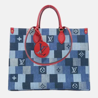 Pre-owned Louis Vuitton Denim Monogram On-the-go Gm Handbag