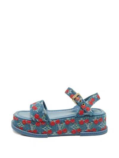 Pre-owned Louis Vuitton Denim Platform Ankle-strap Sandals In Blue