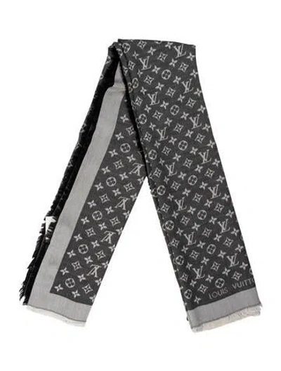 Pre-owned Louis Vuitton Denim Silk Scarf In Gray