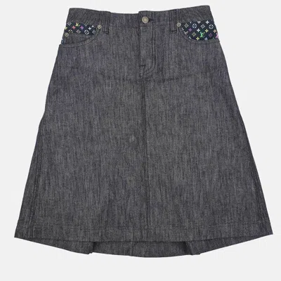 Pre-owned Louis Vuitton Denim Skirt Gray Size 34