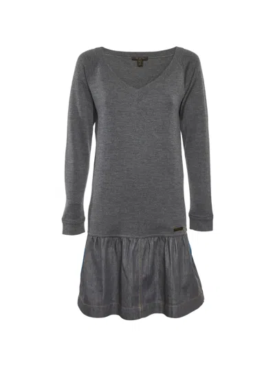 Pre-owned Louis Vuitton Denim-skirt Panelled Mini Dress In Gray