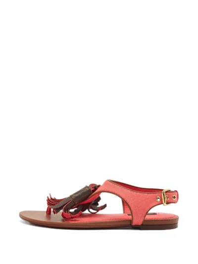 Pre-owned Louis Vuitton Destination Monogram Tassel Sandals In Red