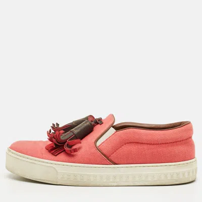 Pre-owned Louis Vuitton Destination Size 38.5 Pink Canvas Tassel Slip On Sneakers