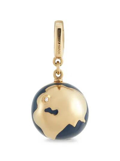 Pre-owned Louis Vuitton Diamond And Enamel Globe Pendant In Gold