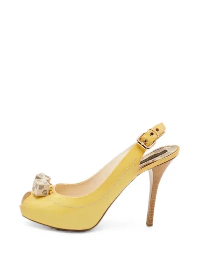 Pre-owned Louis Vuitton Dice Peep-toe Slingback Pumps In Yellow