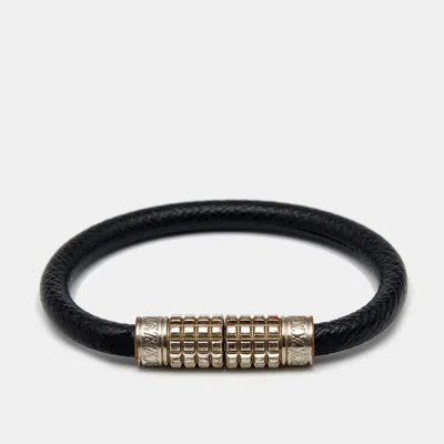 Pre-owned Louis Vuitton Digit Black Leather Silver Tone Bracelet