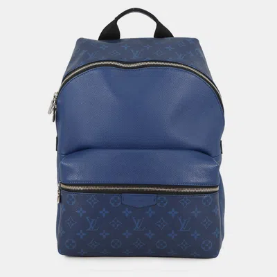 Pre-owned Louis Vuitton Discovery Backpack Cobalt Taigalama In Blue