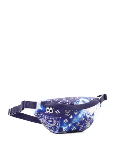Pre-owned Louis Vuitton Discovery Bumbag Limited Edition Monogram Bandana Leather Belt Bag In Blue