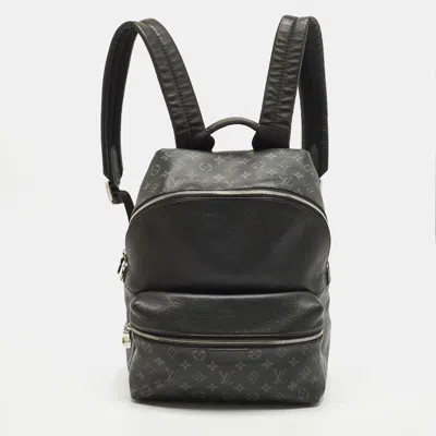 Pre-owned Louis Vuitton Discovery Mm Monogram Eclipse Canvas And Taiga Leather Backpack In Black