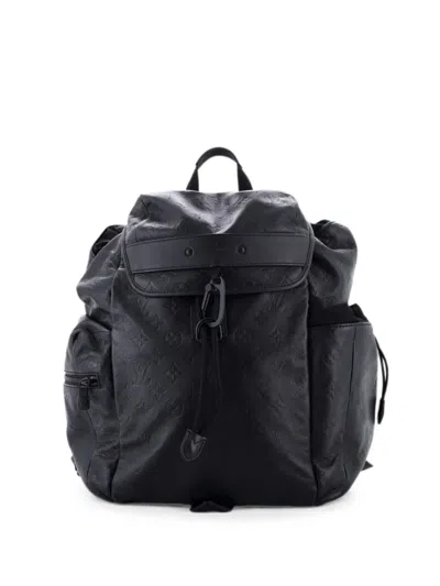 Pre-owned Louis Vuitton Discovery Monogram Shadow Leather Backpack In Black