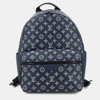 Pre-owned Louis Vuitton Discovery Pm Navy Monogram Shadow Leather Backpack In Blue