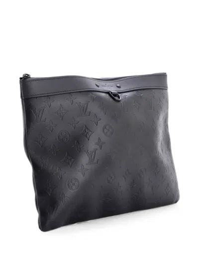 Pre-owned Louis Vuitton Discovery Pochette Monogram Shadow Leather Gm Pouch In Black