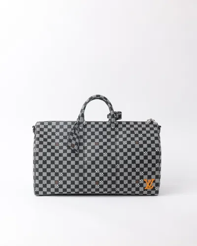 Pre-owned Louis Vuitton Distorted Damier Keepall Bandoulière 50 Weekend Bag In Black