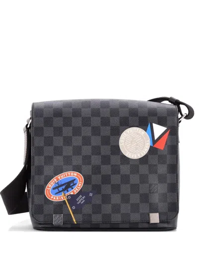 Pre-owned Louis Vuitton District Messenger Bag Limited Edition Damier Graphite Lv League Pm Crossbody Bag In Black