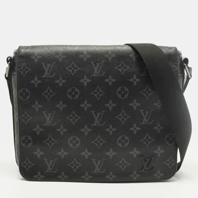 Pre-owned Louis Vuitton District Pm Monogram Eclipse Canvas Messenger Bag In Black