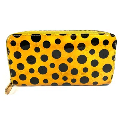 Pre-owned Louis Vuitton Dot Infinity (yayoi Kusama) Black Yellow Patent Leather Long Wallet (bi-fold) (pre-own In Multi