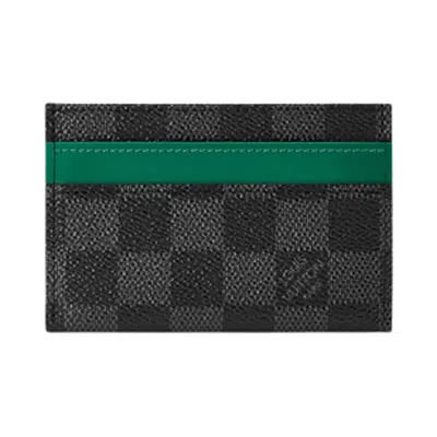 Pre-owned Louis Vuitton Double Card Holder 'borneo Green/black Damier Graphite Canvas' | Men's Size Onesize