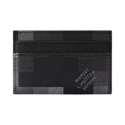 Pre-owned Louis Vuitton Double Card Holder 'damoflage Black Canvas' | Men's Size Onesize