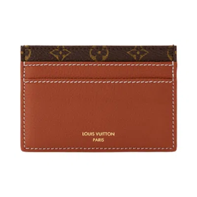 Pre-owned Louis Vuitton Double Card Holder Low Key 'cognac Calf Leather' | Red | Women's Size Onesize