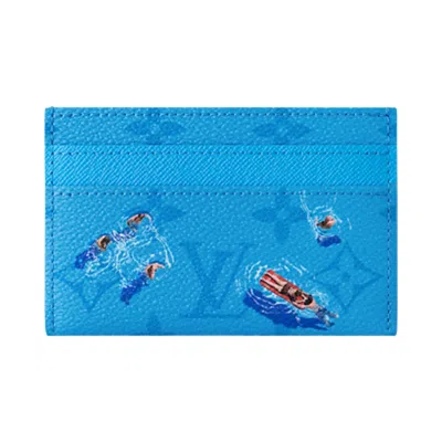 Pre-owned Louis Vuitton Double Card Holder 'pool Blue Monogram Canvas' | Men's Size Onesize