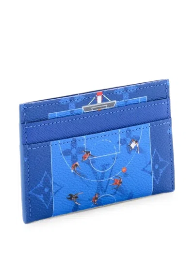 Pre-owned Louis Vuitton Double Limited Edition Monogram Sports Canvas Card Holder In Blue