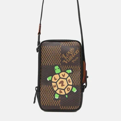 Pre-owned Louis Vuitton Double Phone Pouch Nigocollaboration Noir Damier Giant Nigocollaboration In Brown