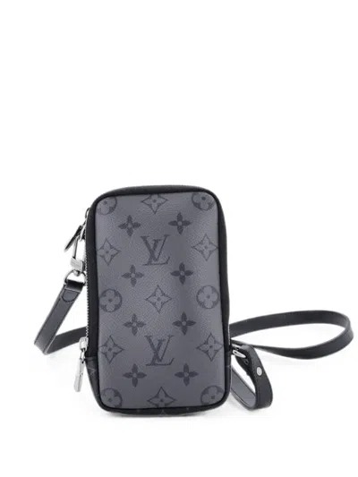 Pre-owned Louis Vuitton Double Phone Pouch Reverse Monogram Eclipse Canvas Clutch Bag In Black