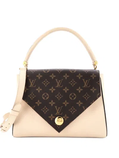 Pre-owned Louis Vuitton Double V Handbag Calfskin With Monogram Canvas Satchel