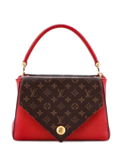 Pre-owned Louis Vuitton Double V Handbag Calfskin With Monogram Canvas Satchel In Brown