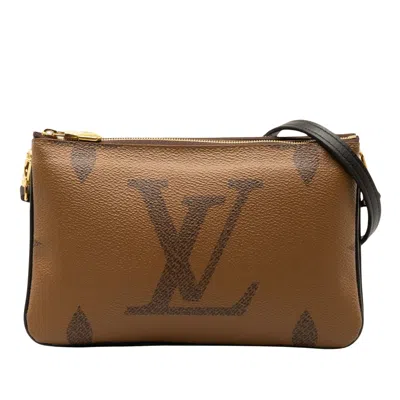 Pre-owned Louis Vuitton Double Zip Brown Canvas Clutch Bag ()