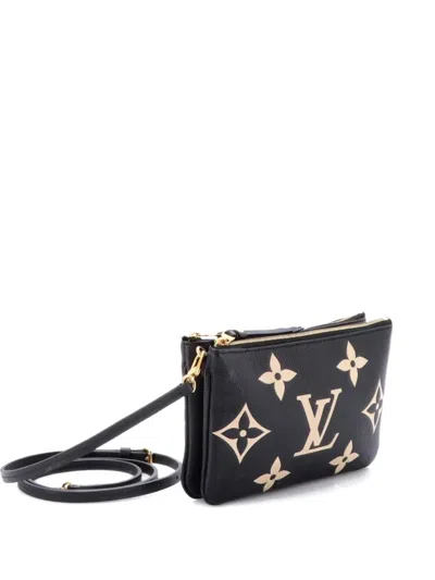 Pre-owned Louis Vuitton Double Zip Pochette Bicolor Monogram Empreinte Giant Crossbody Bag In Black