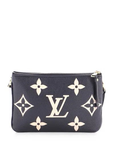 Pre-owned Louis Vuitton Double Zip Pochette Bicolor Monogram Empreinte Giant Crossbody Bag In Black