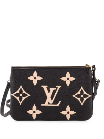 Pre-owned Louis Vuitton Double Zip Pochette Bicolor Monogram Empreinte Giant Crossbody Bag In Black