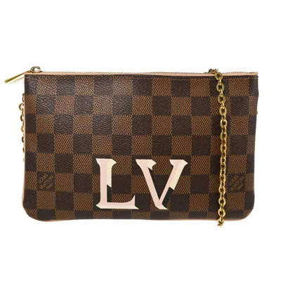 Pre-owned Louis Vuitton Double Zip Pochette Damier Ebene Brown Canvas Clutche & Pouche Bag ()