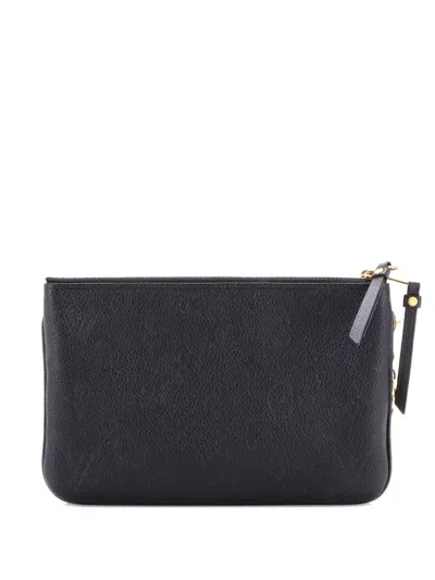 Pre-owned Louis Vuitton Double Zip Pochette Monogram Empreinte Leather Clutch Bag In Black