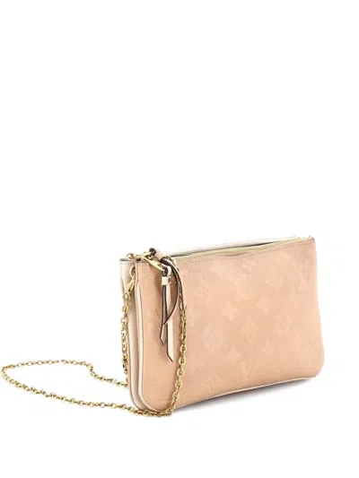 Pre-owned Louis Vuitton Double Zip Pochette Monogram Empreinte Leather Clutch Bag In Neutral