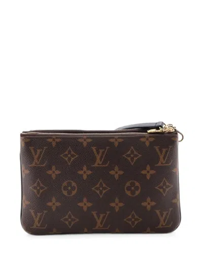 Pre-owned Louis Vuitton Double Zip Pochette Reverse Monogram Giant Clutch Bag In Brown