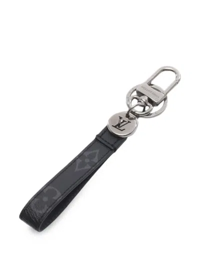 Pre-owned Louis Vuitton Dragonne Monogram Eclipse Key Ring In Black