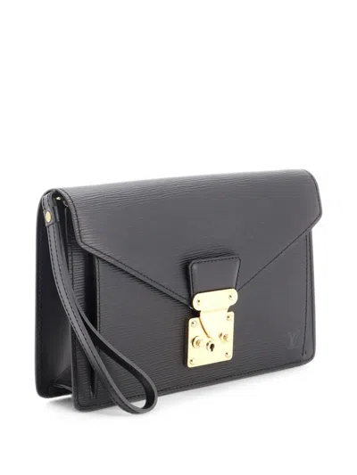 Pre-owned Louis Vuitton Dragonne Pochette Epi Leather Clutch Bag In Black