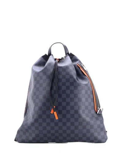 Pre-owned Louis Vuitton Drawstring Limited Edition Damier Cobalt Race Backpack In Blue