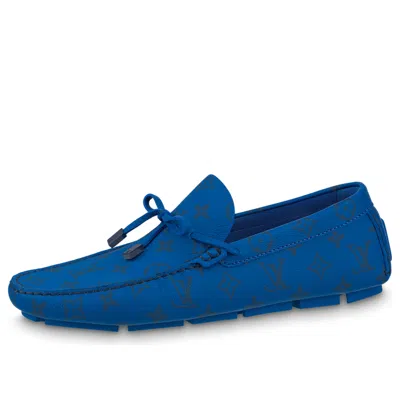 Pre-owned Louis Vuitton Driver Moccasin Shoes 'blue Monogram'