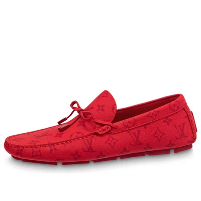 Pre-owned Louis Vuitton Driver Moccasin Shoes 'red Monogram'