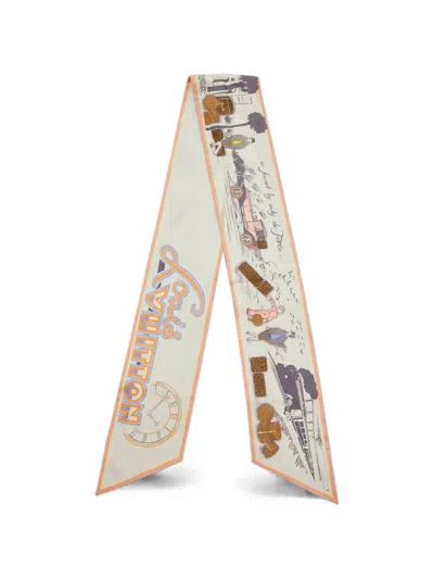 Pre-owned Louis Vuitton Du Voyage En Auto Bandeau Scarf In Neutrals