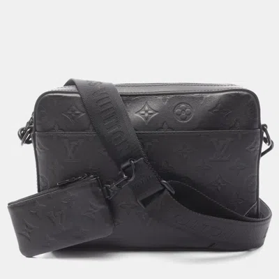 Pre-owned Louis Vuitton Duo Messenger Shoulder Bag In Monogram Shadow Leather Black