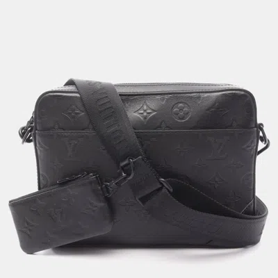 Pre-owned Louis Vuitton Duo Messenger Shoulder Bag Monogram Shadow Leather Noir In Black