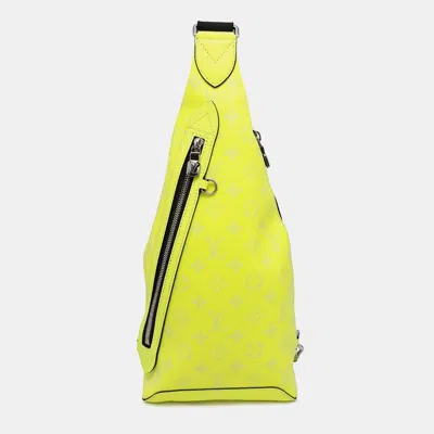 Pre-owned Louis Vuitton Duo Sling Bag Taigarama Jaune Monogram Taiga Leather In Green