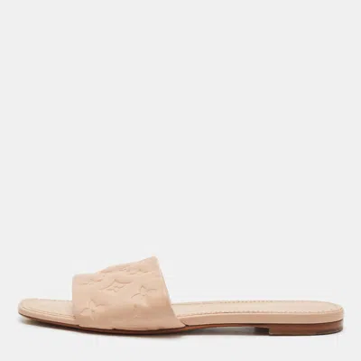 Pre-owned Louis Vuitton Dusty Pink Monogram Embossed Leather Revival Flat Slide Sandals Size 40