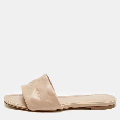 Pre-owned Louis Vuitton Dusty Pink Monogram Embossed Leather Revival Flat Slides Size 38